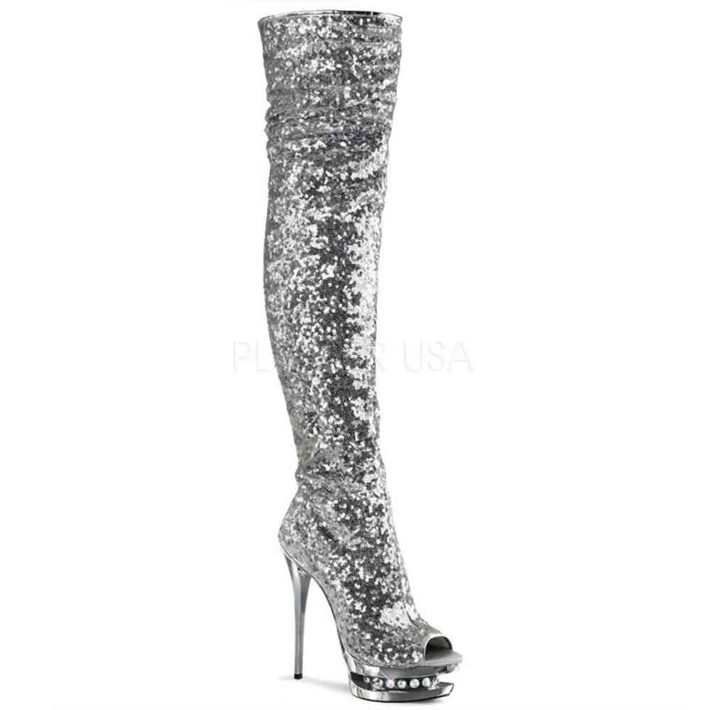 Pleaser - BLONDIER3011 Cuissardes à plateforme - Chaussures de pole dance - Couleur argent Product image